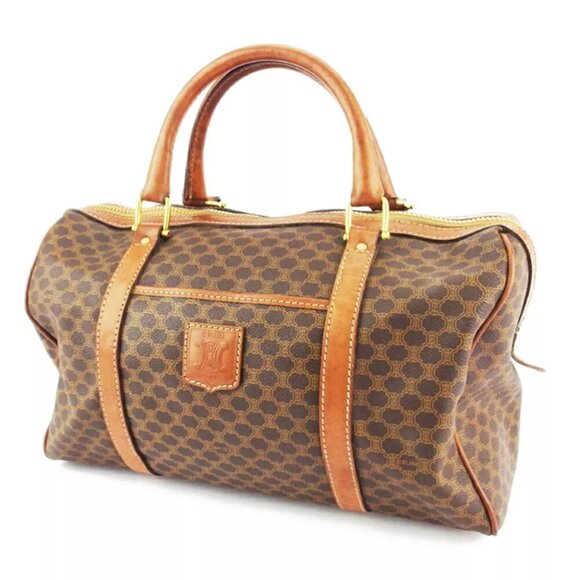 CELINE Boston bag macadam beige PVC ?~ leather Authentic used - Picture 1 of 9